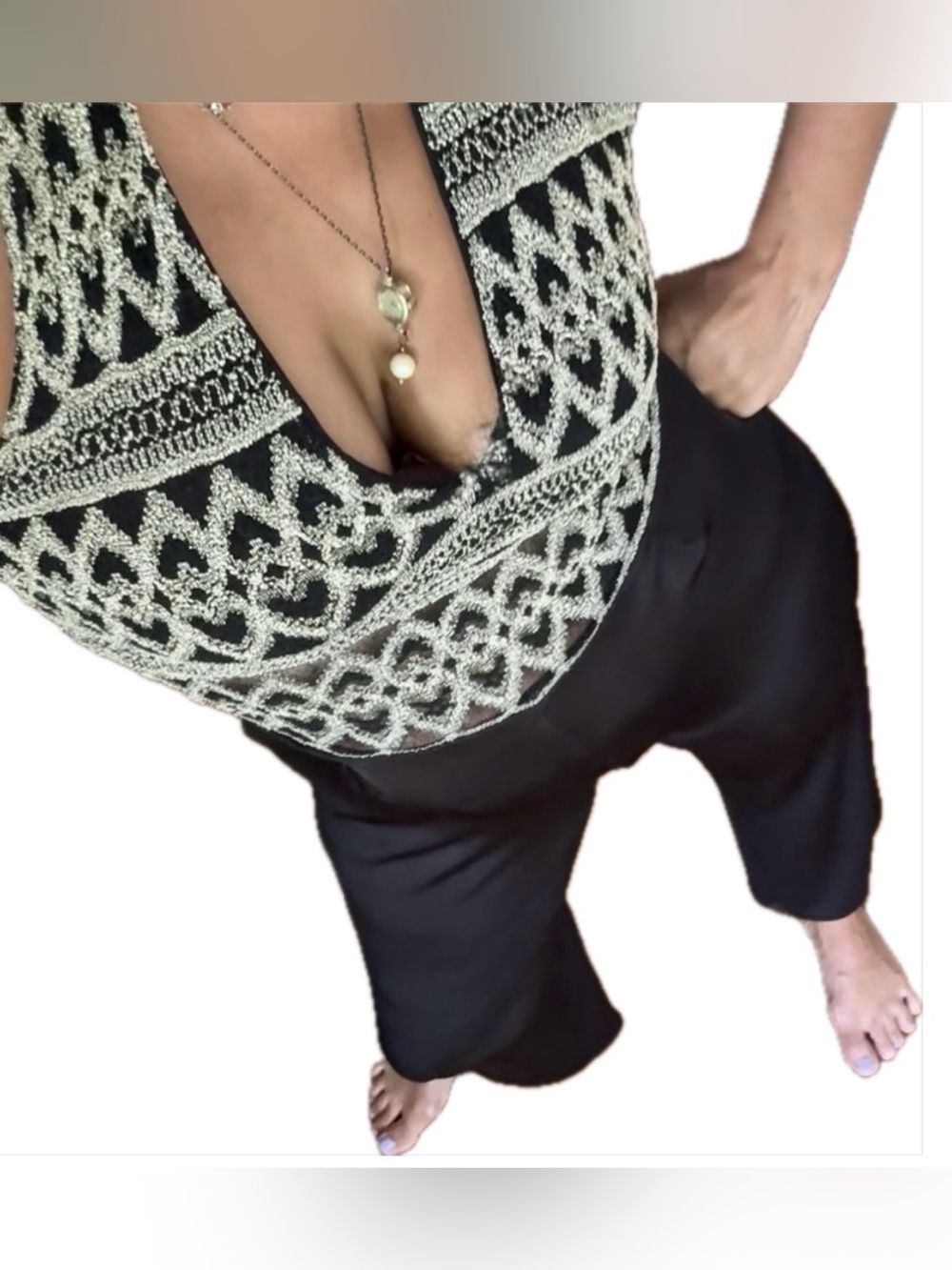 Brunella Black & Gold Wide Leg Halter Jumpsuit